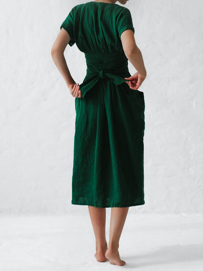 Linen Solid Lace Up Dress