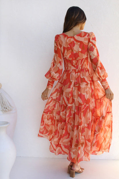 Painted Inspiration Blumen-Maxikleid mit Ballonärmeln