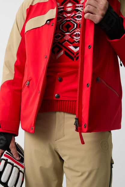 Danjo Down Ski Jacket In Red/Beige