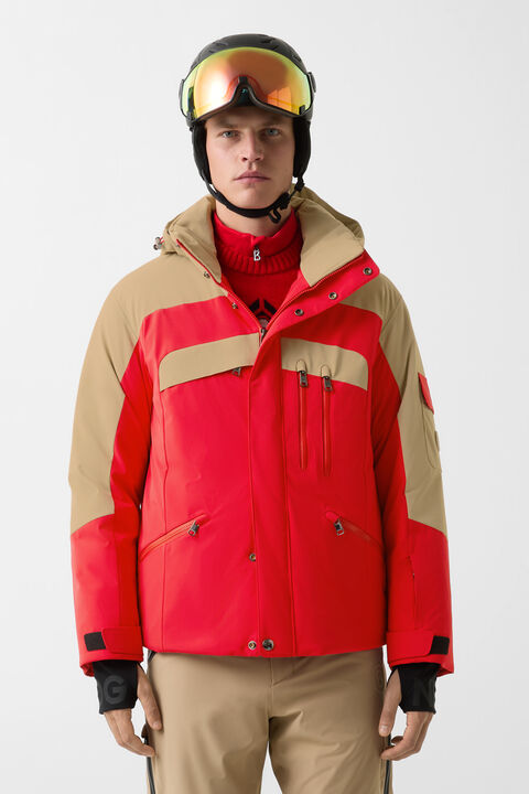 Danjo Down Ski Jacket In Red/Beige