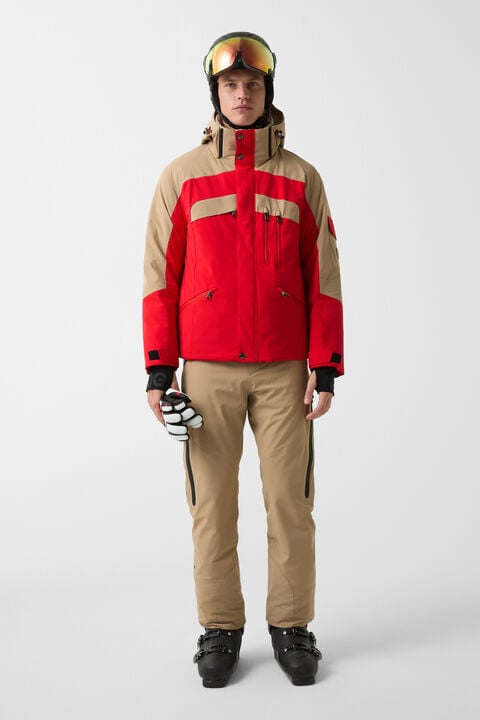 Danjo Down Ski Jacket In Red/Beige