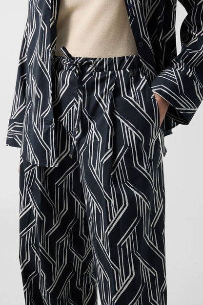 Pleated Trousers Gina In Navy Blue/White