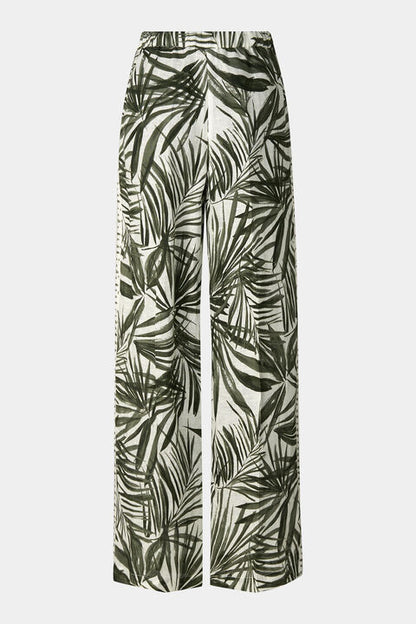 Linen Trousers Gina In Olive Green/Cream
