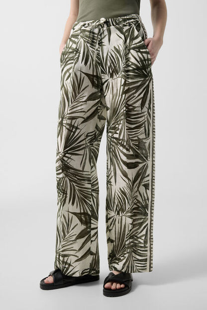 Linen Trousers Gina In Olive Green/Cream