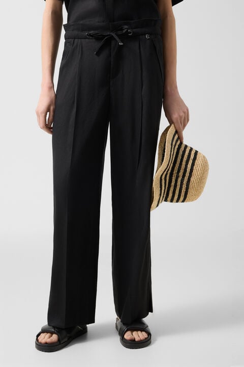 Candy Linen Blend Trousers In Black
