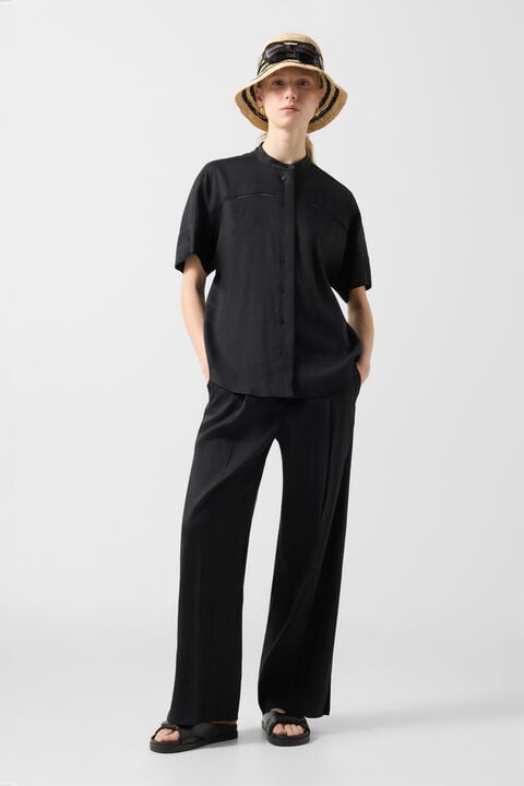 Candy Linen Blend Trousers In Black