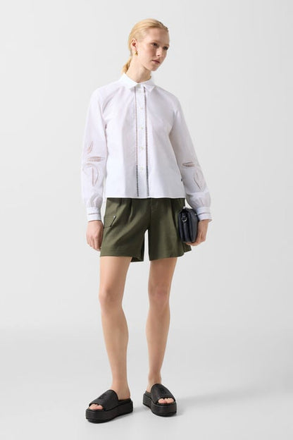 Linen Mix Cargo Shorts Hanny In Olive Green