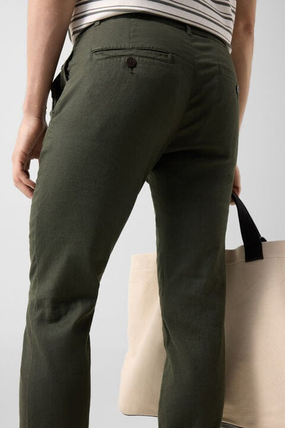 Linen Mix Chinos Riley Casual In Olive Green
