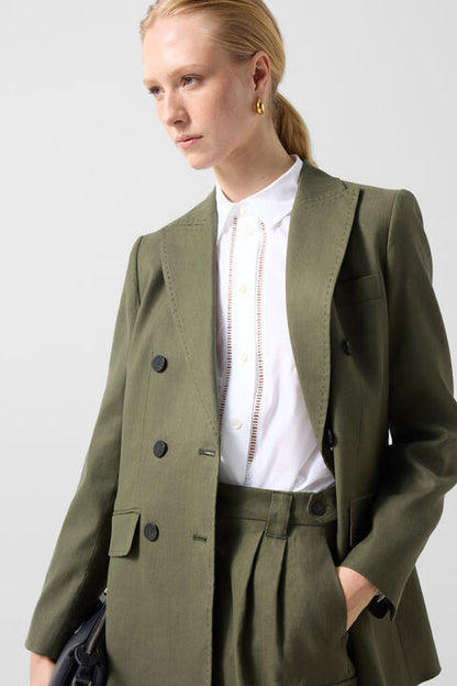 Linen Mix Blazer Hillary In Olive Green