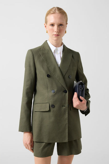 Linen Mix Blazer Hillary In Olive Green
