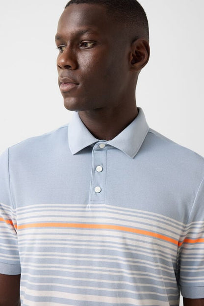 Jannes Polo Shirt In Misty Blue/White/Orange