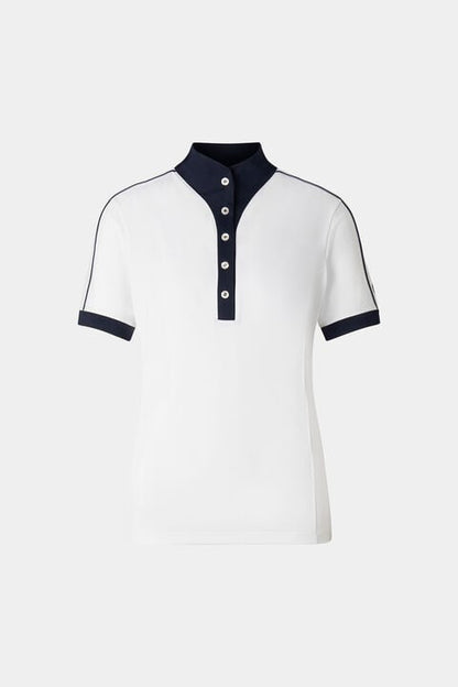 Katrina Functional Short-Sleeved Top In White/Navy Blue