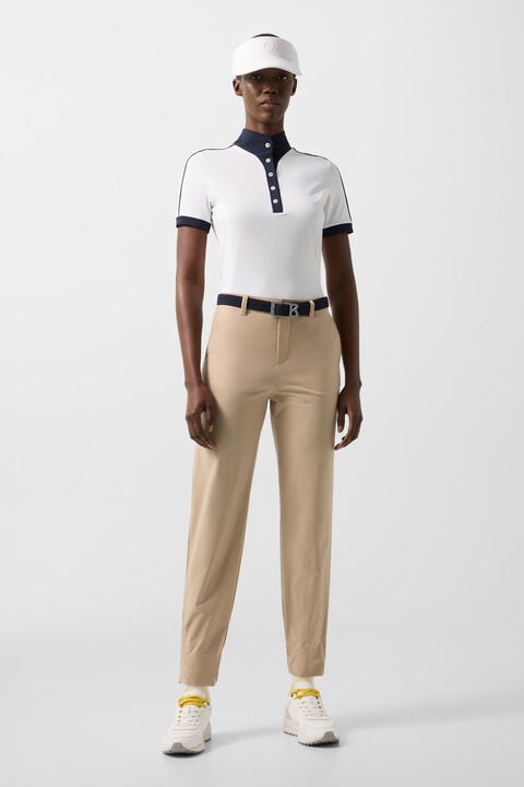 Katrina Functional Short-Sleeved Top In White/Navy Blue