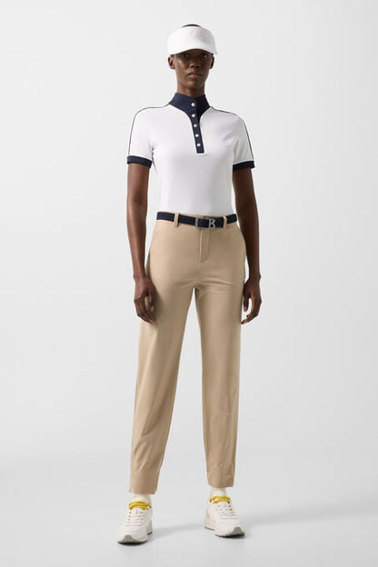 Katrina Functional Short-Sleeved Top In White/Navy Blue