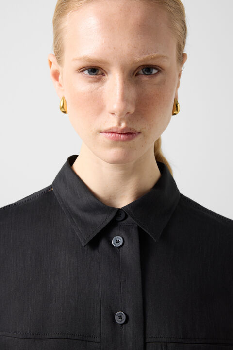 Catrina Linen Blend Blouse In Black