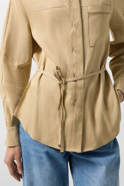 Catrina Linen Blend Blouse In Camel