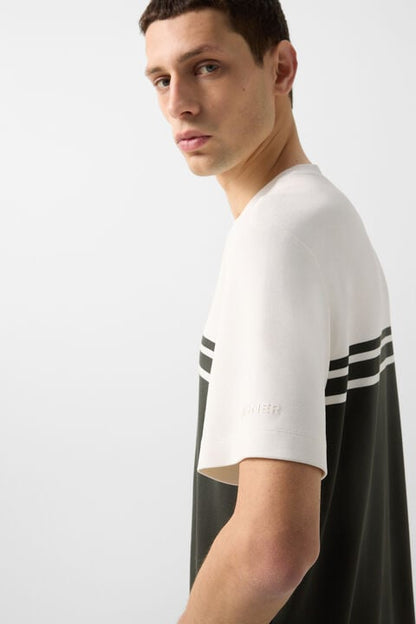 T-Shirt Pete In Olive Green/Cream