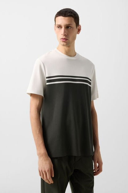 T-Shirt Pete In Olive Green/Cream