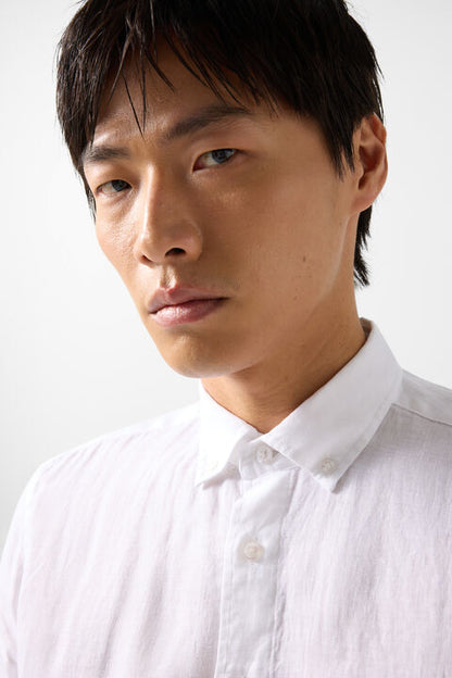 Linen Short-Sleeved Shirt Lykos In White