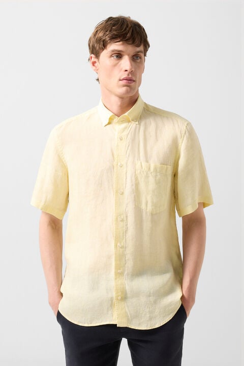 Linen Short-Sleeved Shirt Lykos In Yellow