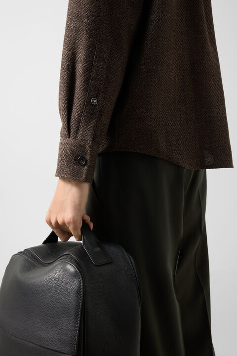 Virgin Wool/Linen Mix Shirt Heiko In Dark Brown