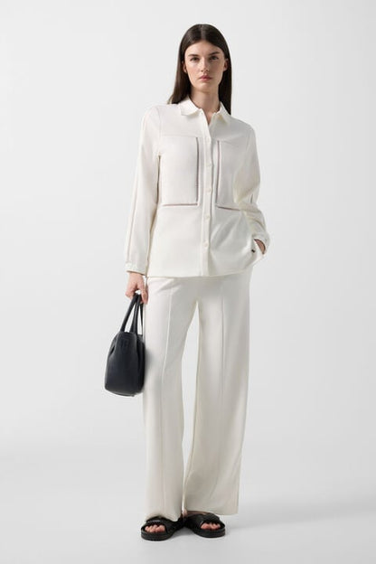 Raquel Jersey Overshirt In Off-White