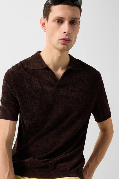 Finn Knitted Polo Shirt In Dark Brown