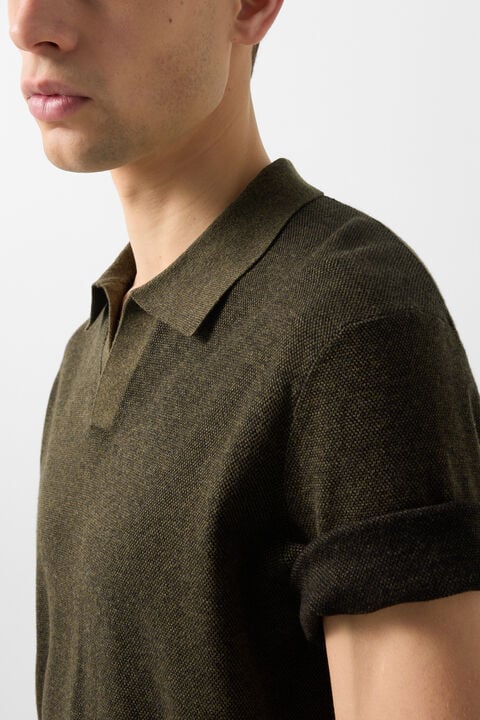 Lyon Knitted Polo Shirt In Olive Green