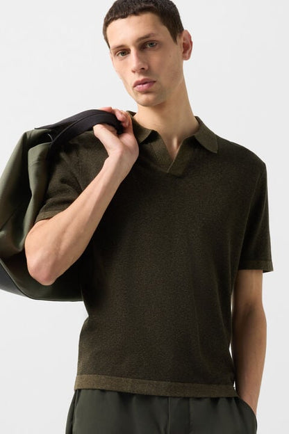 Lyon Knitted Polo Shirt In Olive Green