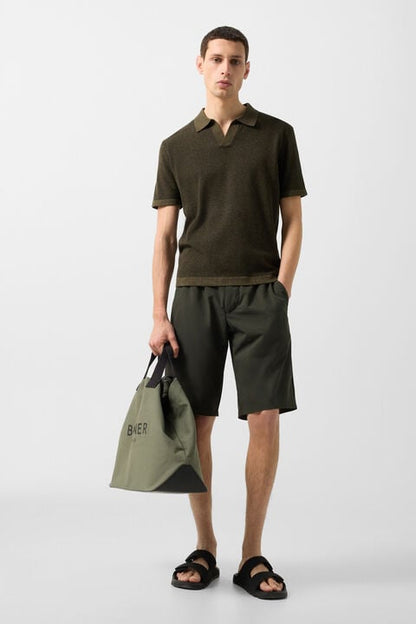 Lyon Knitted Polo Shirt In Olive Green