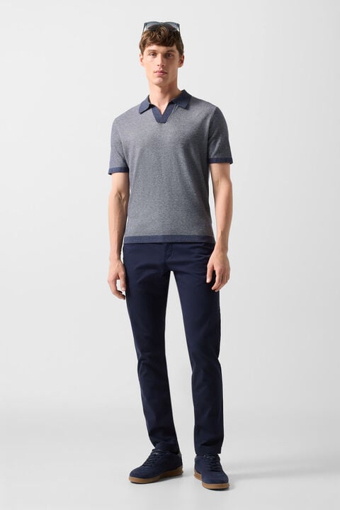 Lyon Knitted Polo Shirt In Navy Blue