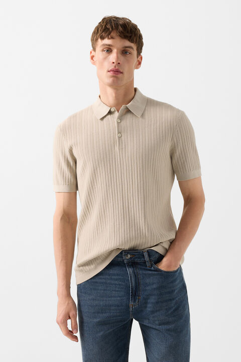 Tobias Knitted Polo Shirt In Sand