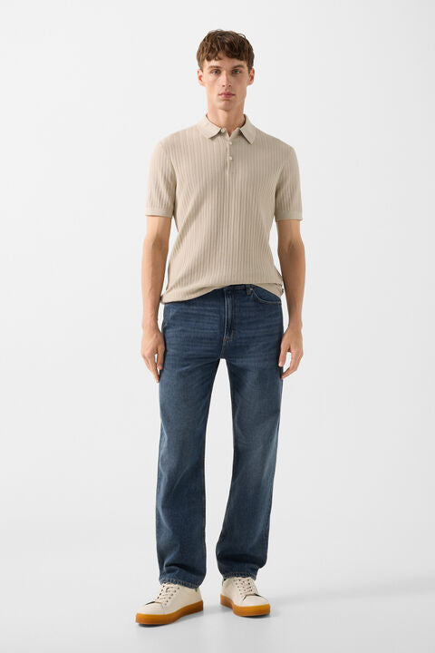 Tobias Knitted Polo Shirt In Sand