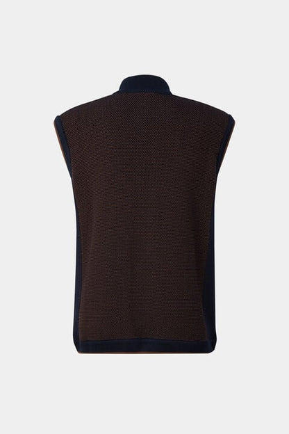 Enzo Knitted Waistcoat In Navy Blue/Brown