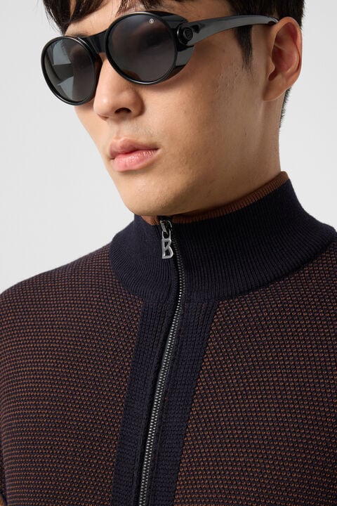Enzo Knitted Waistcoat In Navy Blue/Brown