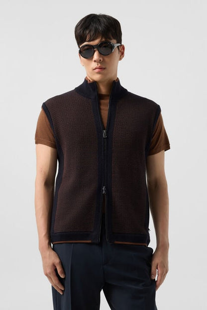 Enzo Knitted Waistcoat In Navy Blue/Brown