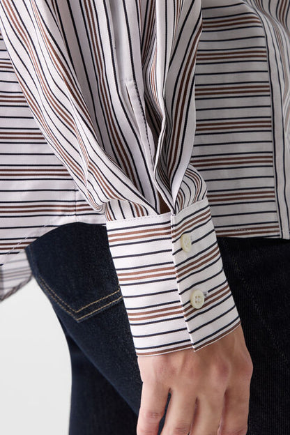 Cotton Shirt Blouse Gigi In White/Brown