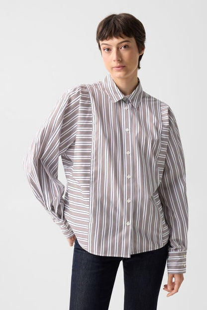 Cotton Shirt Blouse Gigi In White/Brown
