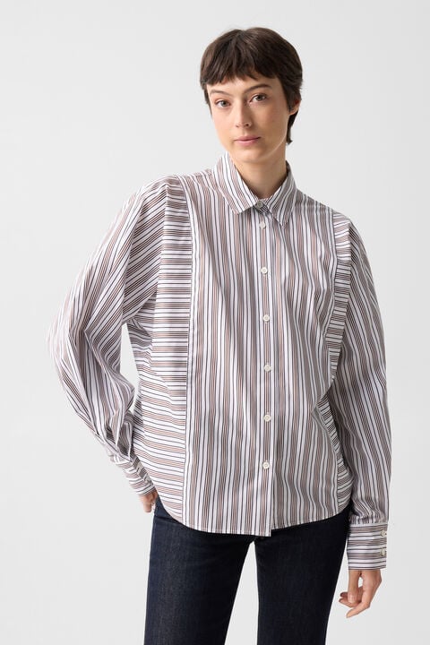 Cotton Shirt Blouse Gigi In White/Brown