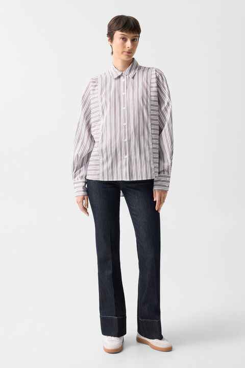 Cotton Shirt Blouse Gigi In White/Brown