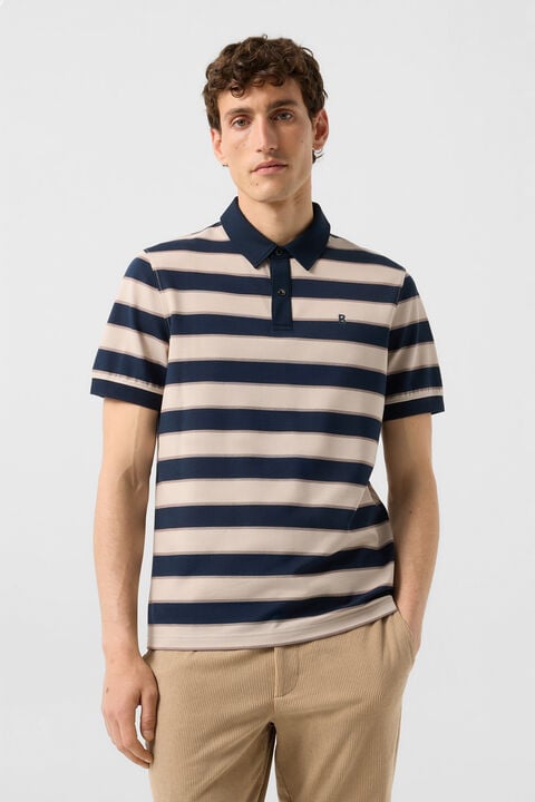 Timo Piqu¨¦ Polo Shirt In Navy Blue/Sand