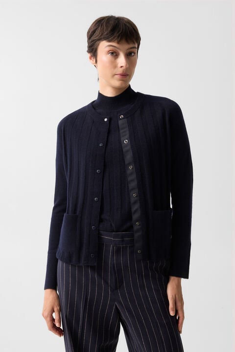 Tanja Virgin Wool Cashmere Cardigan In Navy Blue