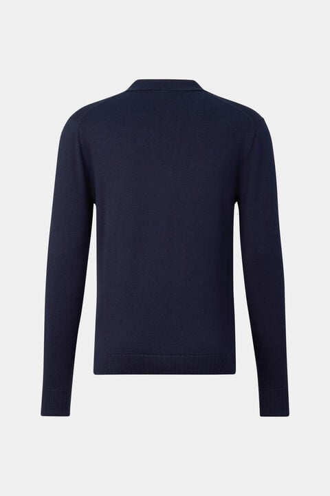 Garry Knitted Polo Long-Sleeved Top In Navy Blue
