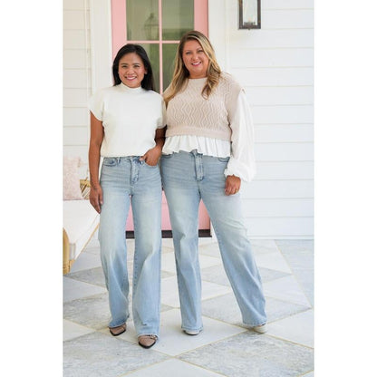 HALF PRICE💥High Rise Vintage Wash Tummy Control Top Straight Leg Jeans