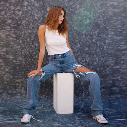 HDLTE Women Wide Leg Jeans High Waist Baggy Jeans Loose Boyfriend Jeans Denim Pants Y2K