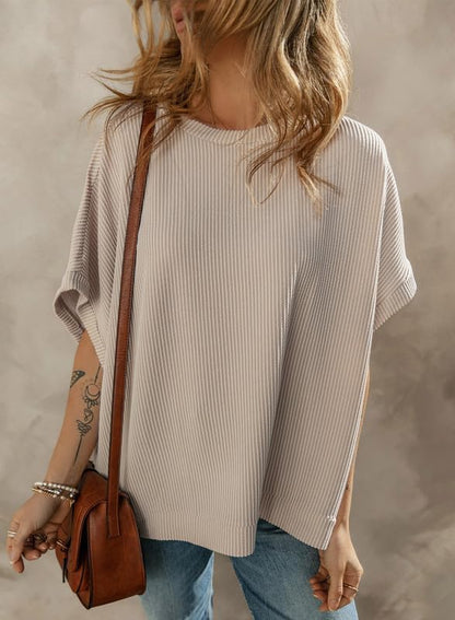 Dokotoo Women's Casual Oversized Short Sleeve Solid Color Loose Texture Knit Tunic Tops Blouses