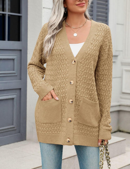 Zeagoo Womens 2024 Long Sleeve Chunky Cable Knit Fall Cardigans Sweaters Button Down Open Front Outerwear with Pockets