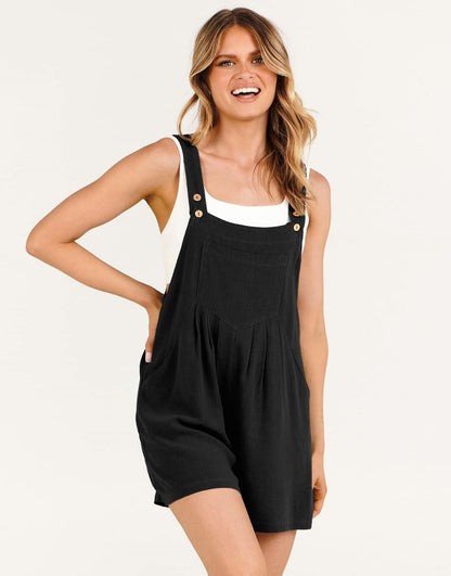 ANRABESS Casual Adjustable Strap Linen Short Bib Overalls Jumpsuit Rompers