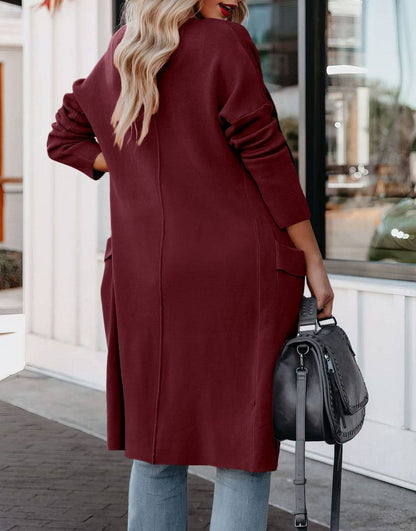 ANRABESS Women's Casual Long Sleeve Draped Open Front Knit Pockets Long Cardigan Jackets Sweater