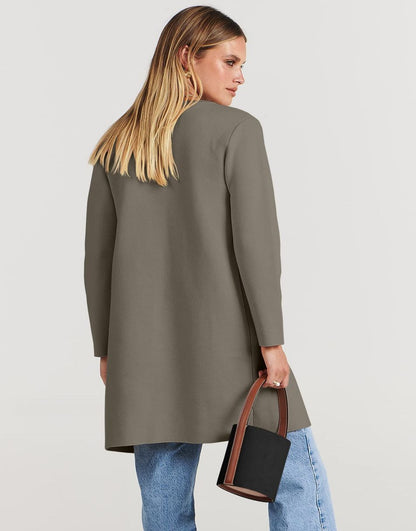 ANRABESS Women's Open Front Knit Cardigan Long Sleeve Lapel Casual Solid Classy Sweater Jacket